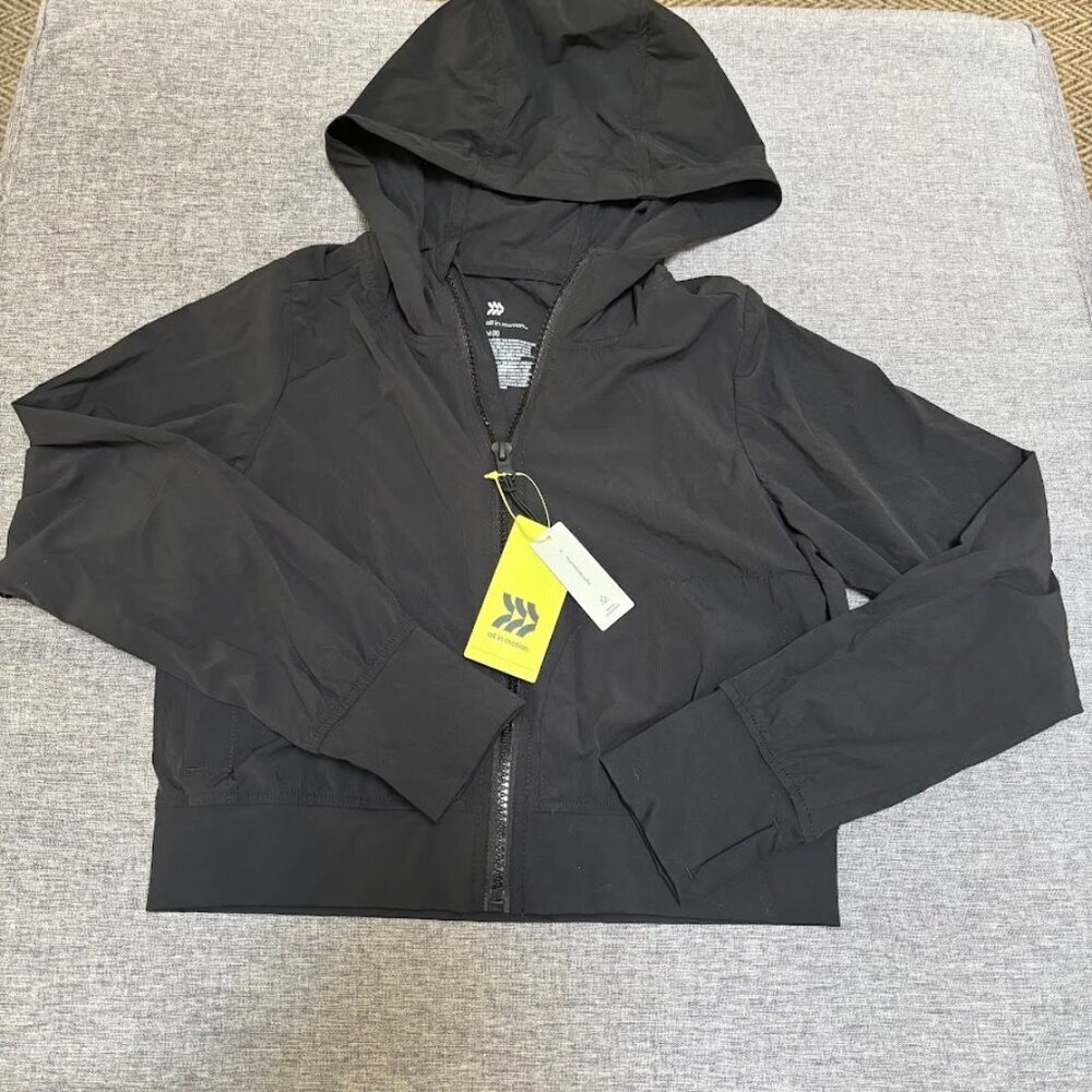 All in Motion Black, hooded, zip-up windbreaker jacket Youth